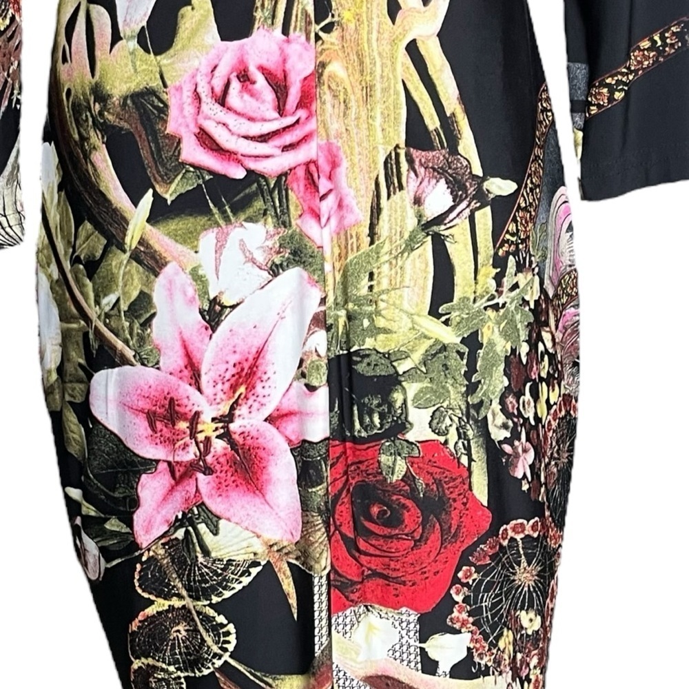 Joseph Ribkoff Long Sleeve Sheath Dress Black Pink Roses Size 12 Stretchy Knit - Picture 6 of 10